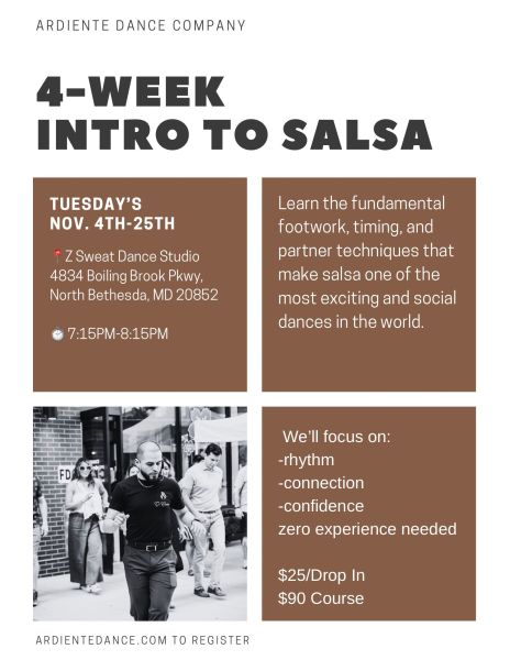 Ardiente Dance intro to salsa class flyer